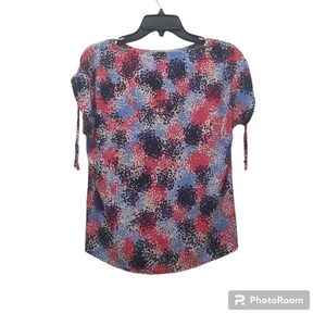 Roz & Ali Woman's Sz XS Petite Abstract Pink Multicolor Stretch Blouse